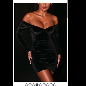 TAINTED LOVE BARDOT RUCHED VELVET MINI DRESS